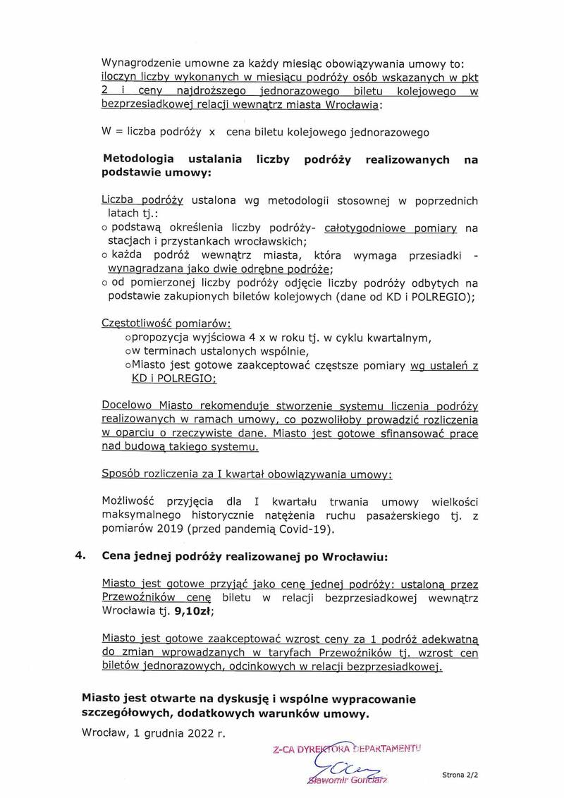 Oferta UM Wrocławia, na którą powołują się Koleje Dolnośląskie