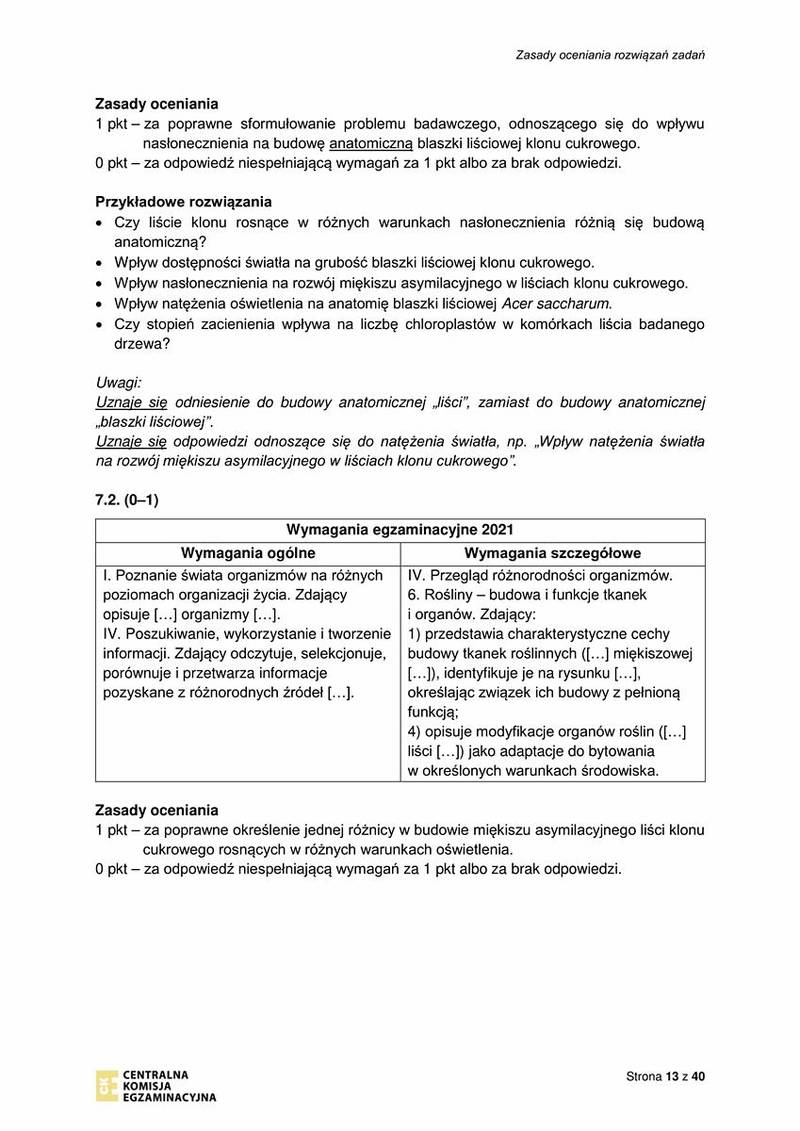Matura z biologii 2021 / źródło: Centralna Komisja Egzaminacyjna