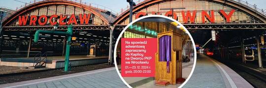 Wieczorny konfesjonał na dworcu Wrocław Główny. Wyspowiadać się można codziennie do Bożego Narodzenia