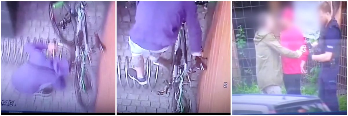 Złodzieje nie dali rady ukraść roweru spod Pasażu. Ich wyczyn nagrały kamery [WIDEO Z MONITORINGU]