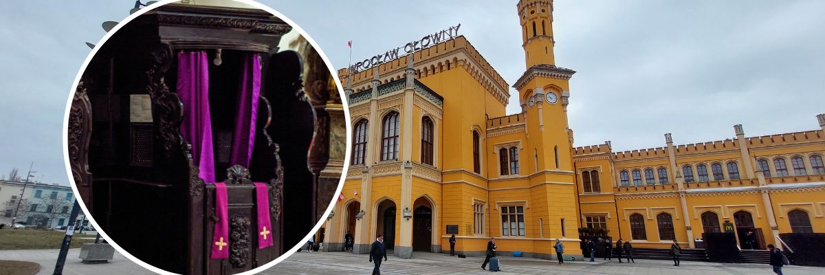 Konfesjonał na dworcu Wrocław Główny. Księża zapraszają na wieczorną spowiedź